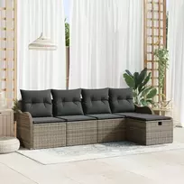 Lauko baldų komplektas Sodo Sofų Rinkinys su pagalve 5 pcs Pilka Poli ratanas