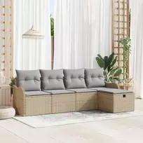 Lauko baldų komplektas Sodo Sofų Rinkinys su pagalve 5 pcs Smėlio Poli ratanas
