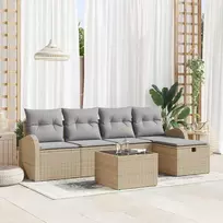 Lauko baldų komplektas Sodo Sofų Rinkinys su pagalve 6 pcs Smėlio Poli ratanas