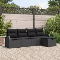 Sodo Sofų Rinkinys su pagalve 5 pcs Juoda Poli ratanas