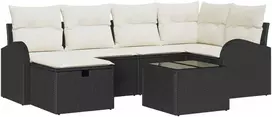 Lauko baldų komplektas Sodo Sofų Rinkinys su pagalve 7 pcs Juoda Poli ratanas