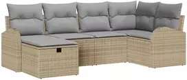 Lauko baldų komplektas Sodo Sofų Rinkinys su pagalve 6 pcs Smėlio Poli ratanas