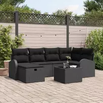 Lauko baldų komplektas Sodo Sofų Rinkinys su pagalve 7 pcs Juoda Poli ratanas