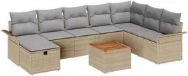 Lauko baldų komplektas Sodo Sofų Rinkinys su pagalve 9 pcs Smėlio Poli ratanas