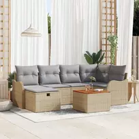 Lauko baldų komplektas Sodo Sofų Rinkinys su pagalve 7 pcs Smėlio Poli ratanas