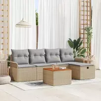 Lauko baldų komplektas Sodo Sofų Rinkinys su pagalve 6 pcs Smėlio Poli ratanas