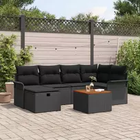 Sodo Sofų Rinkinys su pagalve 7 pcs Juoda Poli ratanas