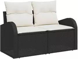 Lauko baldų komplektas Sodo Sofų Rinkinys su pagalve 9 pcs Juoda Poli ratanas