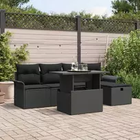 Lauko baldų komplektas Sodo Sofų Rinkinys su pagalve 6 pcs Juoda Poli ratanas