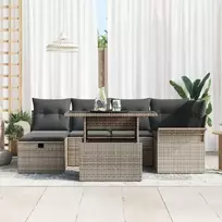 Lauko baldų komplektas Sodo Sofų Rinkinys su pagalve 7 pcs Pilka Poli ratanas