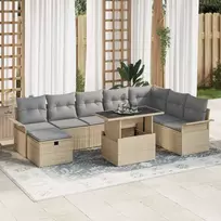 Lauko baldų komplektas Sodo Sofų Rinkinys su pagalve 9 pcs Smėlio Poli ratanas