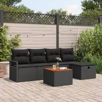 Lauko baldų komplektas Sodo Sofų Rinkinys su pagalve 6 pcs Juoda Poli ratanas