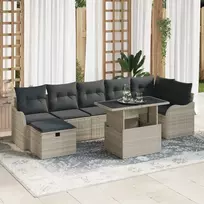 Lauko baldų komplektas Sodo Sofų Rinkinys su pagalve 8 pcs Šviesiai pilka Poli ratanas
