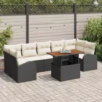 Lauko baldų komplektas Sodo Sofų Rinkinys su saugykla 8 pcs Juoda Poli ratanas