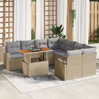 Sodo Sofų Rinkinys su saugykla 9 pcs Smėlio Poli ratanas