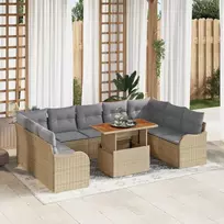 Sodo Sofų Rinkinys 10 vnt. Smėlio Poli ratanas