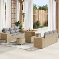 Lauko baldų komplektas Sodo Sofų Rinkinys su pagalve 9 pcs Smėlio Poli ratanas