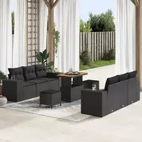 Lauko baldų komplektas Sodo Sofų Rinkinys su pagalve 9 pcs Juoda Poli ratanas