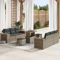 Lauko baldų komplektas Sodo Sofų Rinkinys su saugykla 9 pcs Pilka Poli ratanas