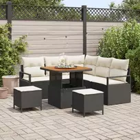 Lauko baldų komplektas Sodo Sofų Rinkinys su pagalve 8 pcs Juoda poliratanas