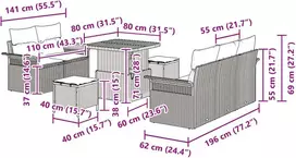 Lauko baldų komplektas Sodo Sofų Rinkinys su pagalve 8 pcs Pilka poliratanas