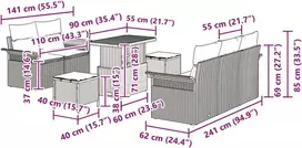 Lauko baldų komplektas Sodo Sofų Rinkinys su pagalve 8 pcs Juoda poliratanas