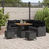 Lauko baldų komplektas Sodo Sofų Rinkinys su pagalve 8 pcs Juoda poliratanas