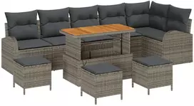 Lauko baldų komplektas Sodo Sofų Rinkinys su pagalve 10 pcs Pilka poliratanas