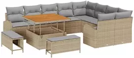 Lauko baldų komplektas Sodo Sofų Rinkinys su pagalve 12 pcs Smėlio poliratanas