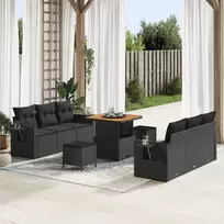 Lauko baldų komplektas Sodo Sofų Rinkinys su pagalve 9 pcs Juoda poliratanas