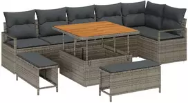 Lauko baldų komplektas Sodo Sofų Rinkinys su pagalve 9 pcs Pilka Poli ratanas