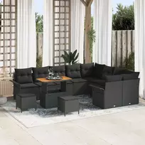 Lauko baldų komplektas Sodo Sofų Rinkinys su pagalve 12 pcs Juoda poliratanas