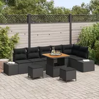 Lauko baldų komplektas Sodo Sofų Rinkinys su pagalve 9 pcs Juoda poliratanas