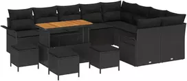 Lauko baldų komplektas Sodo Sofų Rinkinys su pagalve 13 pcs Juoda poliratanas