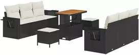 Lauko baldų komplektas Sodo Sofų Rinkinys su pagalve 9 pcs Juoda poliratanas