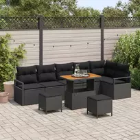 Lauko baldų komplektas Sodo Sofų Rinkinys su pagalve 9 pcs Juoda Poli ratanas