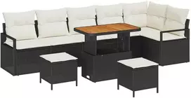 Lauko baldų komplektas Sodo Sofų Rinkinys su pagalve 9 pcs Juoda Poli ratanas