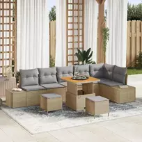 Lauko baldų komplektas Sodo Sofų Rinkinys su pagalve 9 pcs Smėlio poliratanas