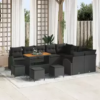 Lauko baldų komplektas Sodo Sofų Rinkinys su pagalve 13 pcs Juoda poliratanas