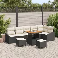 Lauko baldų komplektas Sodo Sofų Rinkinys su pagalve 9 pcs Juoda poliratanas