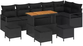 Lauko baldų komplektas Sodo Sofų Rinkinys su pagalve 10 pcs Juoda Poli ratanas