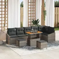 Lauko baldų komplektas Sodo Sofų Rinkinys su pagalve 9 pcs Pilka poliratanas