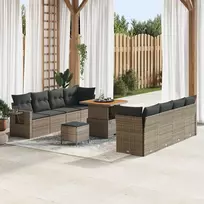 Lauko baldų komplektas Sodo Sofų Rinkinys su saugykla 11 pcs Pilka Poli ratanas