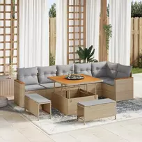 Sodo Sofų Rinkinys su pagalve 9 pcs Smėlio Poli ratanas