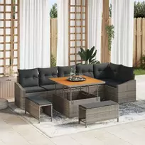Sodo Sofų Rinkinys su pagalve 9 pcs Pilka Poli ratanas