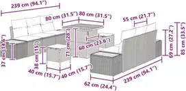 Lauko baldų komplektas Sodo Sofų Rinkinys 9 pcs Juoda poliratanas