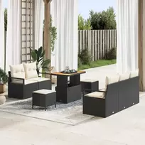 Lauko baldų komplektas Sodo Sofų Rinkinys su pagalve 8 pcs Juoda poliratanas