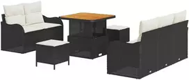Lauko baldų komplektas Sodo Sofų Rinkinys su pagalve 8 pcs Juoda poliratanas