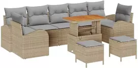 Lauko baldų komplektas Sodo Sofų Rinkinys su pagalve 10 pcs Smėlio poliratanas