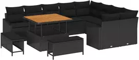 Sodo Sofų Rinkinys su pagalve 12 pcs Juoda Poli ratanas